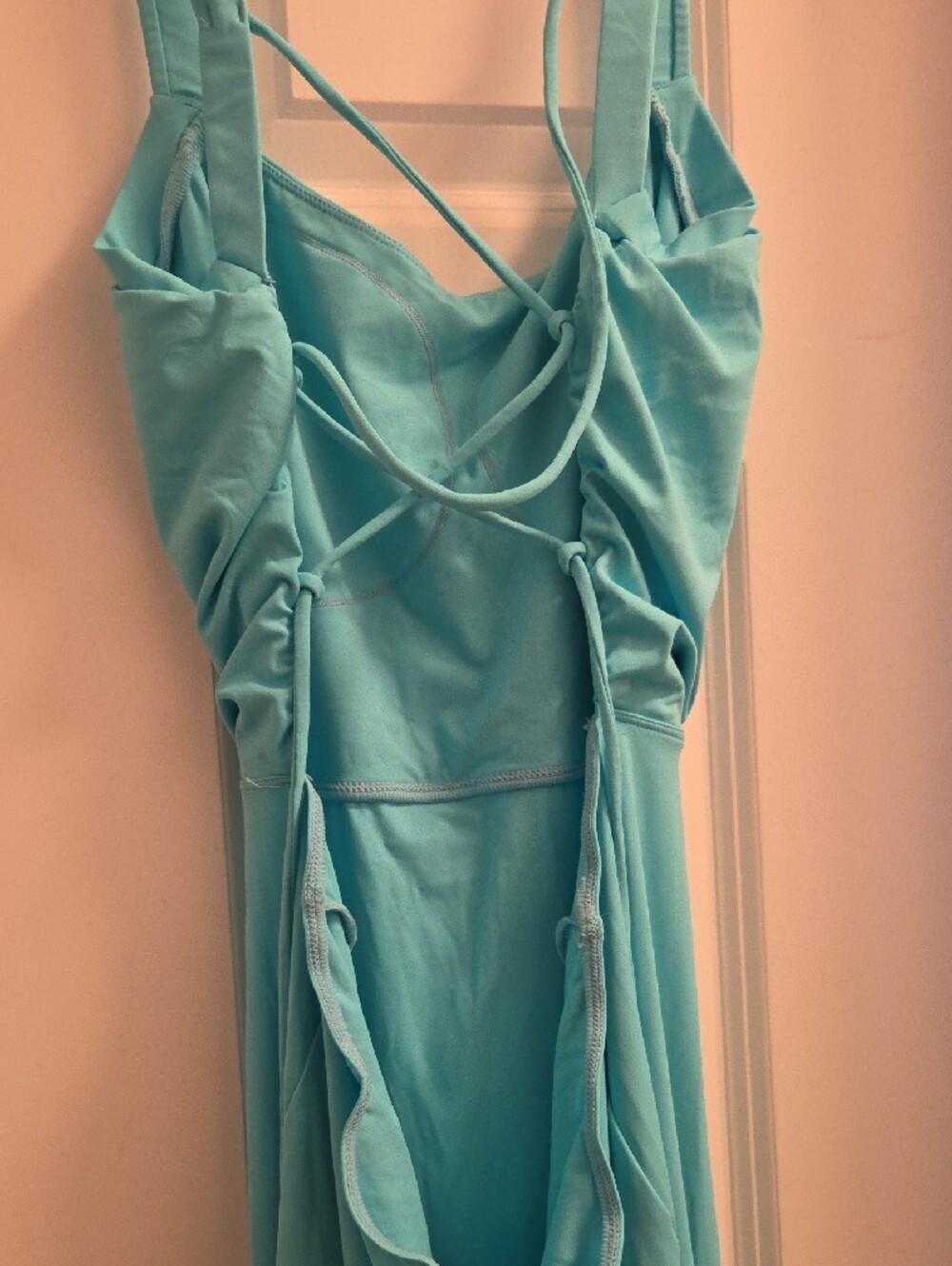 NWT HALARA Aqua Blue Draped Maxi Dress Side Slit - Picture 4 of 6